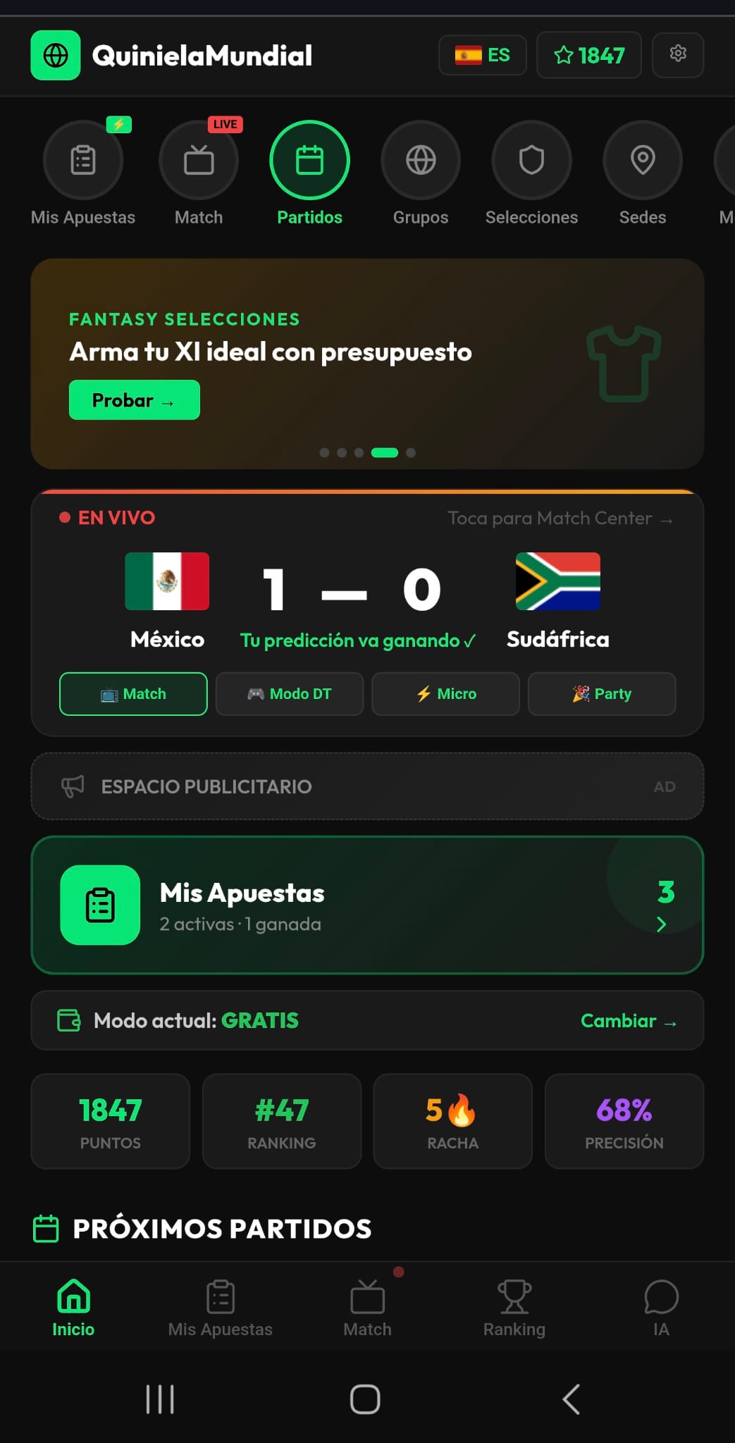 QuinielaMundial 2026 App Preview - Match Center, Predicciones, Fantasy